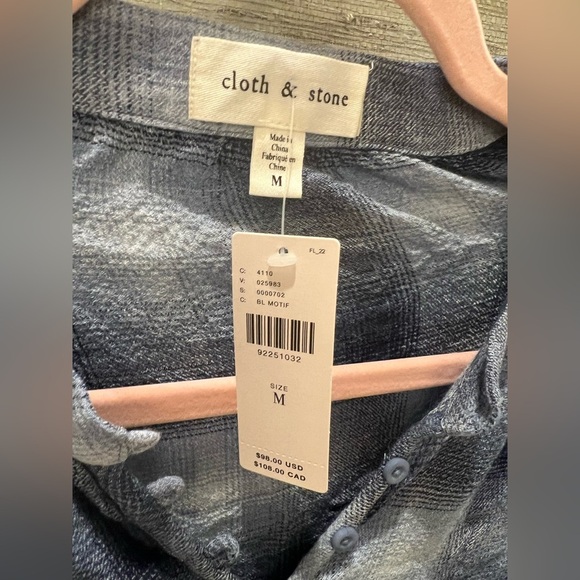 NWT new Anthropologie cloth & stone long sleeve Henley top blue plaid medium - Picture 5 of 16